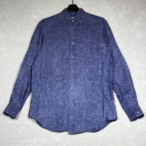 Brioni Shirt Mens Size XS Blue 100% Linen Long Sleeve Button Up Italy Casual